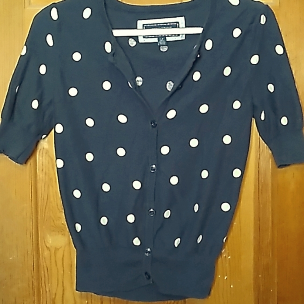 American Eagle 1/2 Sleeve Navy With Cream Polka Dot Cardigan Size XS